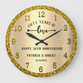 50パーソナライズされた年金ゴールド結婚グリッター ラージ壁時計 (正面)