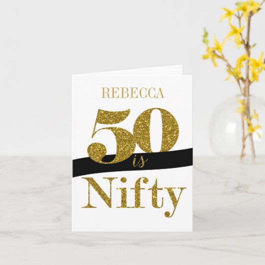 50パーソナライズされた番目の誕生日カードの金ゴールドグリッター カード (黄色い花)