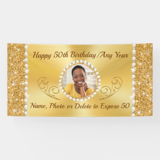 50パーソナライズされた番目の誕生日バナーとPHOTO 横断幕 (横)
