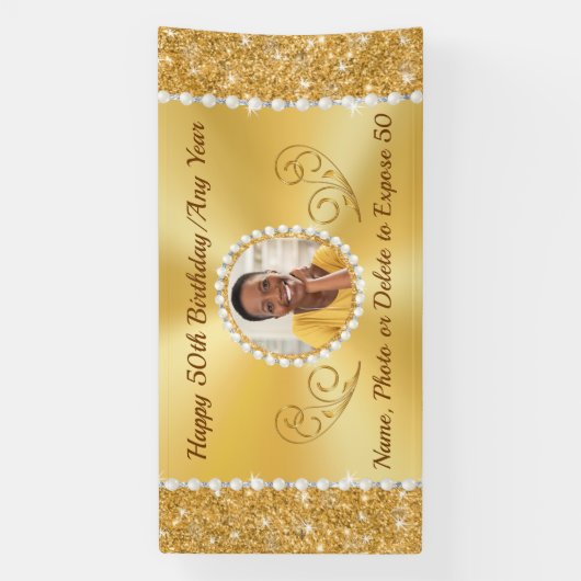 50パーソナライズされた番目の誕生日バナーとPHOTO 横断幕 (縦)