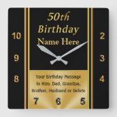 50パーソナライズされた番目の誕生日プレゼント スクエア壁時計 (正面)