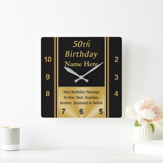 50パーソナライズされた番目の誕生日プレゼント スクエア壁時計 (ホーム)