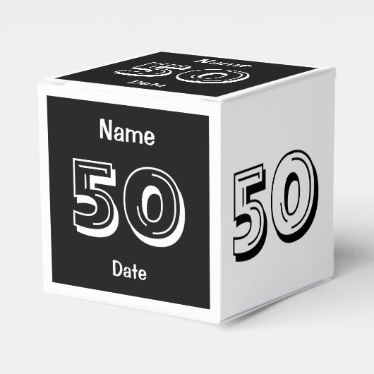 50パーソナライズされた番目の誕生日白黒優先ボックス フェイバーボックス (正面サイド)
