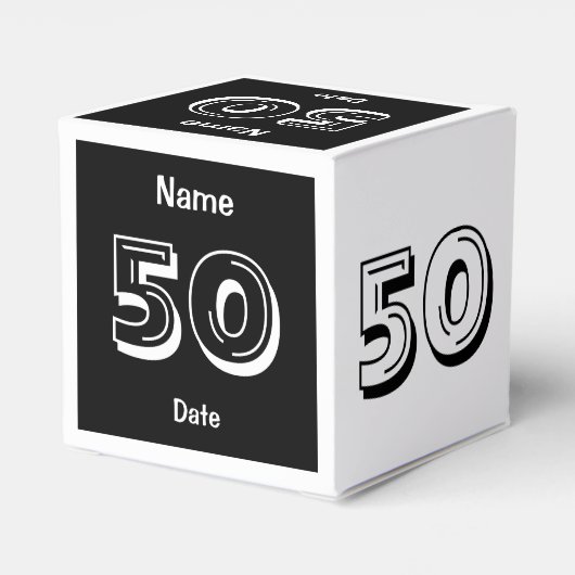 50パーソナライズされた番目の誕生日白黒優先ボックス フェイバーボックス (裏面サイド)