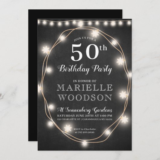50パーソナライズされた番目の誕生日白黒 招待状 (正面/裏面)