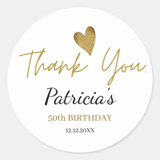 50パーソナライズされた番目の誕生日金ゴールドありがとう ラウンドシール (正面)