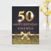 50パーソナライズされた番目の誕生日金ゴールドグリッター カード (黄色い花)