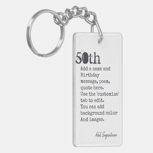 50パーソナライズされた番誕生日詩，引用文,ことわざ キーホルダー (正面左)