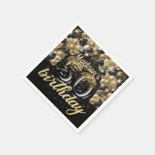50パーソナライズされた誕生日ブラック金ゴールドバルーン スタンダードカクテルナプキン (角)