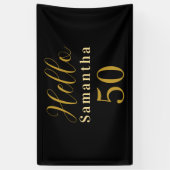 50パーソナライズされた誕生日ブラック金ゴールド誕生日 横断幕 (縦)