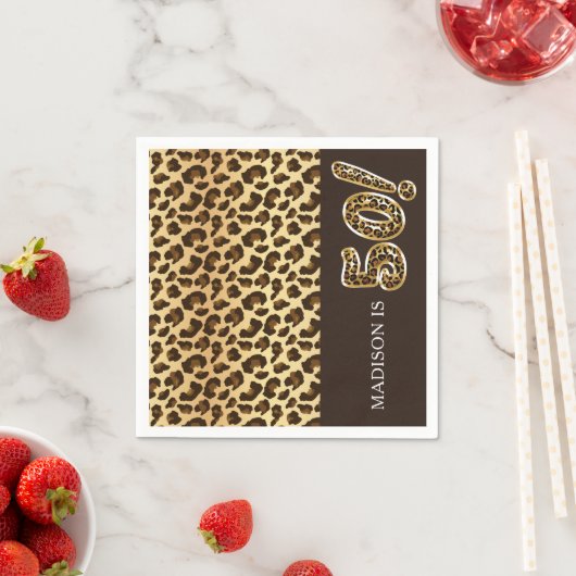 50パーソナライズされた誕生日レオパード箔風船 スタンダードカクテルナプキン (インサイチュ)