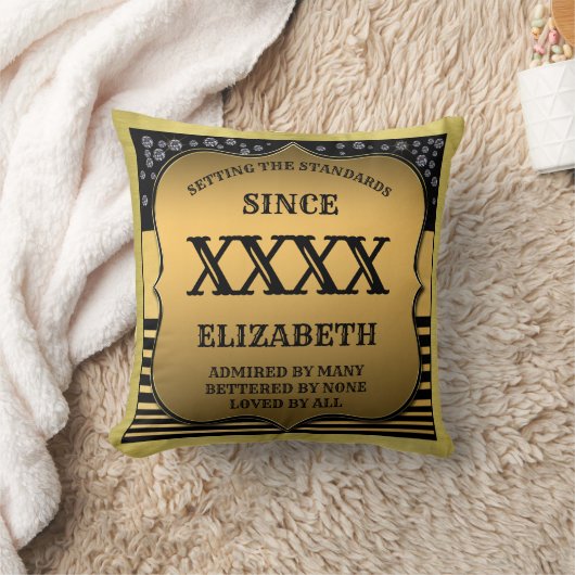 50パーソナライズされた誕生日年ブラック金ゴールドレトロ クッション (ブランケット)