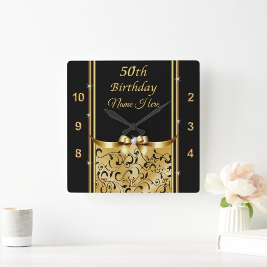 50パーソナライズされた誕生日雌のギフトアイディア スクエア壁時計 (ホーム)
