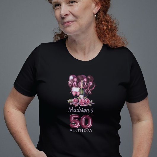 50パーソナライズされた誕生日高級ワイン&バルーン Tシャツ