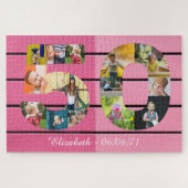 50パーソナライズされた誕生日14フォトコラージピンク ジグソーパズル (横)