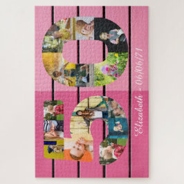 50パーソナライズされた誕生日14フォトコラージピンク ジグソーパズル