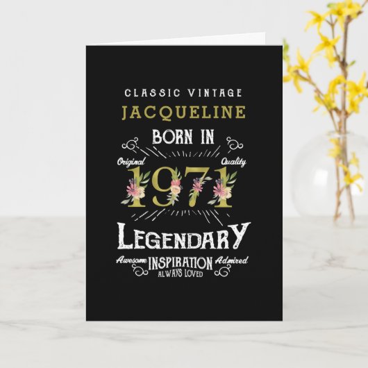 50パーソナライズされた誕生日1971レトロ金ゴールドフローラ カード (黄色い花)