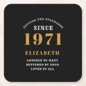 50パーソナライズされた誕生日1971年黒番金ゴールド スクエアペーパーコースター (正面)