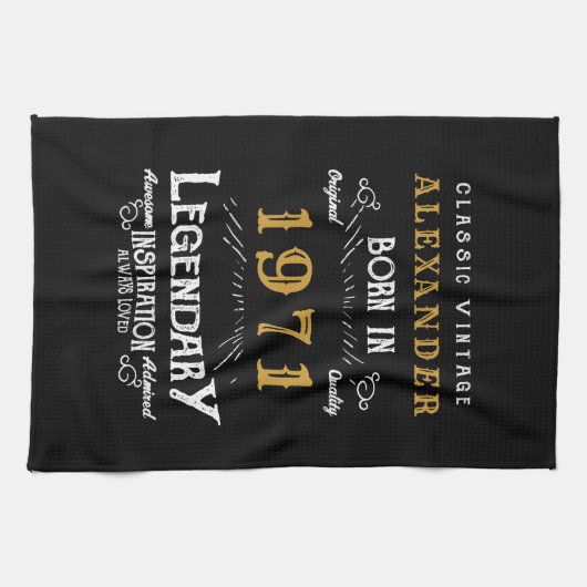 50パーソナライズされた誕生日1971生まれヴィンテージ黒 キッチンタオル (横)