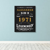 50パーソナライズされた誕生日1971生まれヴィンテージ黒 キャンバスプリント (インサイチュ (ウッドフロア))