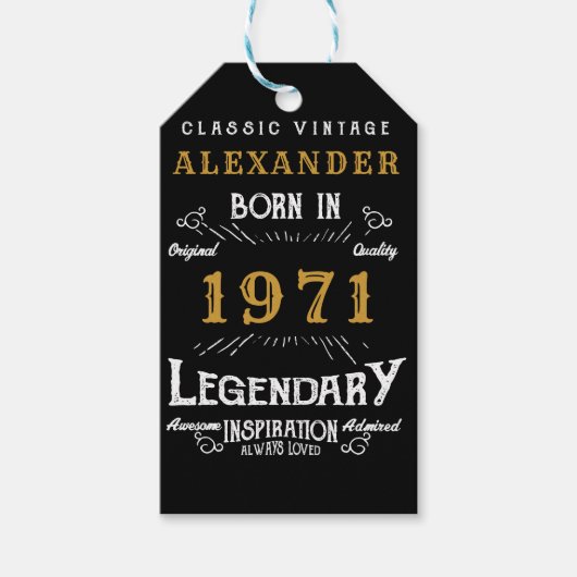 50パーソナライズされた誕生日1971生まれヴィンテージ黒 ギフトタグ (正面)