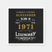 50パーソナライズされた誕生日1971生まれヴィンテージ黒 スタンダードカクテルナプキン (正面)