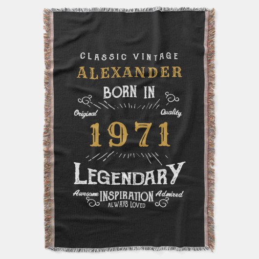50パーソナライズされた誕生日1971生まれヴィンテージ黒 スローブランケット (正面縦)