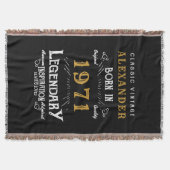 50パーソナライズされた誕生日1971生まれヴィンテージ黒 スローブランケット (正面)