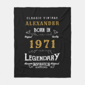 50パーソナライズされた誕生日1971生まれヴィンテージ黒 フリースブランケット (正面)