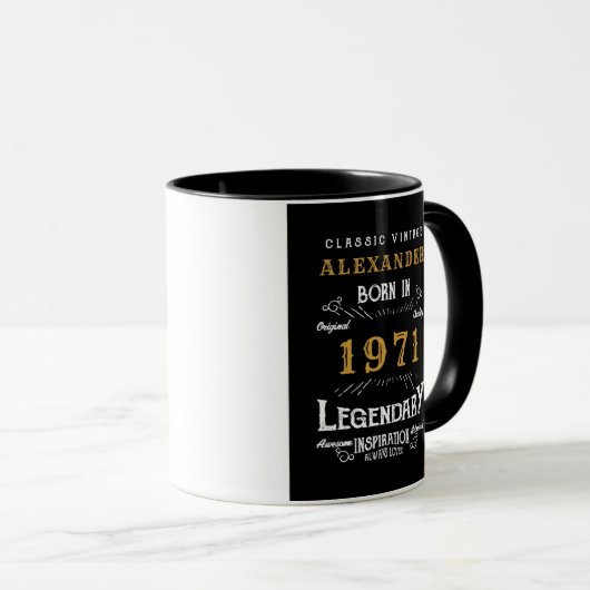 50パーソナライズされた誕生日1971生まれヴィンテージ黒 マグカップ (正面右)