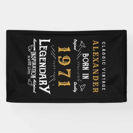 50パーソナライズされた誕生日1971生まれヴィンテージ黒 横断幕 (横)