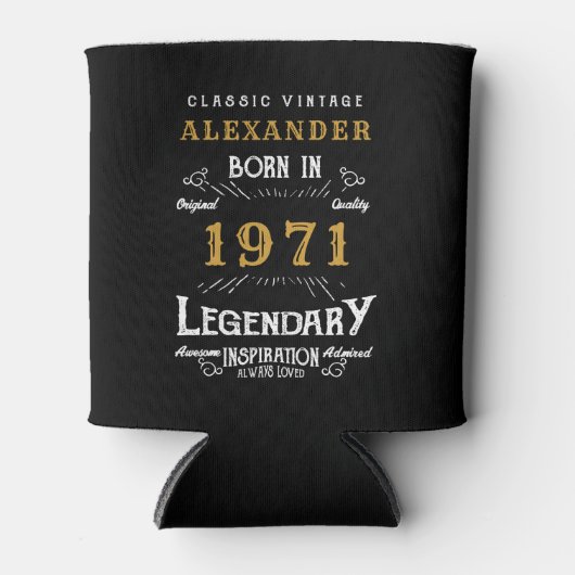50パーソナライズされた誕生日1971生まれヴィンテージ黒 缶クーラー (正面)