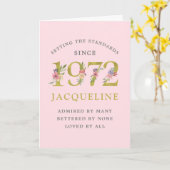 50パーソナライズされた誕生日1972ピンク金ゴールドフローラ カード (黄色い花)