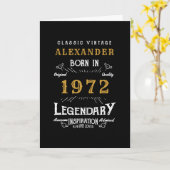 50パーソナライズされた誕生日1972生まれヴィンテージ黒 カード (黄色い花)