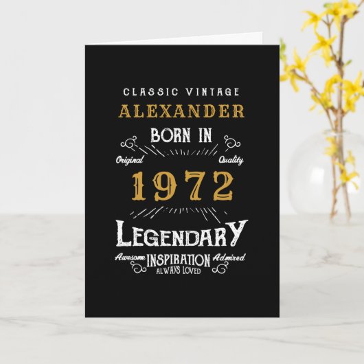 50パーソナライズされた誕生日1972生まれヴィンテージ黒 カード