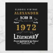 50パーソナライズされた誕生日1972生まれヴィンテージ黒 ワインラベル (シングルラベル)