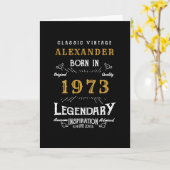 50パーソナライズされた誕生日1973生まれヴィンテージ黒 カード (黄色い花)