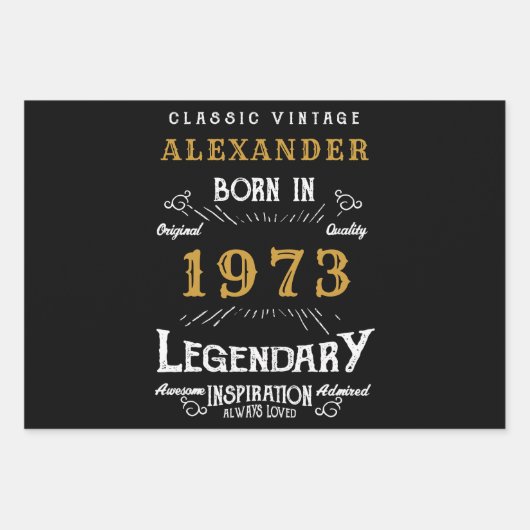 50パーソナライズされた誕生日1973生まれヴィンテージ黒 ラッピングペーパーシート (正面3)