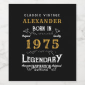 50パーソナライズされた誕生日1975生まれヴィンテージ黒 ワインラベル (シングルラベル)