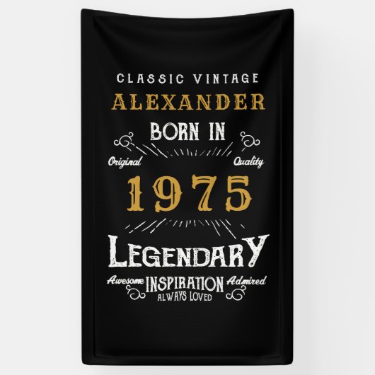 50パーソナライズされた誕生日1975生まれヴィンテージ黒 横断幕 (縦)