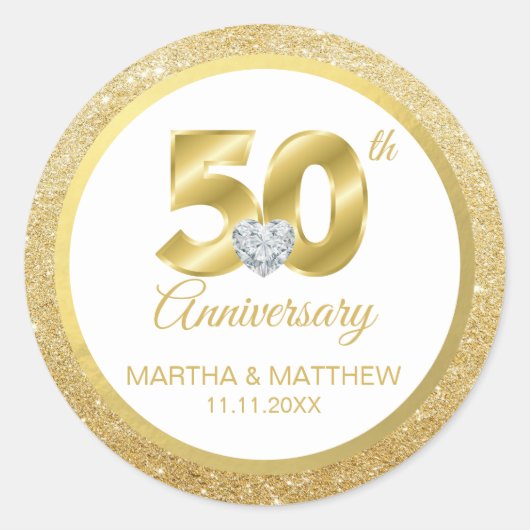 50パーソナライズされた金ゴールド結婚記念日 ラウンドシール (正面)
