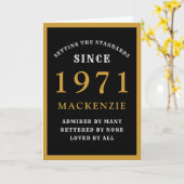 50パーソナライズされたth誕生日1971黒金ゴールドシック カード (黄色い花)