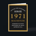50パーソナライズされたth誕生日1971黒金ゴールドシック カード<br><div class="desc">1971年に特別な人々のための50歳の誕生日の黒と金ゴールドのバースデー生まれタ・カード。提供さカスタマイズれたテンプレートを使用してフロントへの文字と誕生日カードのインテリアを容易に行う。グリーティングカードの設定標準範囲の一部。</div>