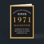 50パーソナライズされたth誕生日1971黒金ゴールドシック カード<br><div class="desc">1971年に特別な人々のための50歳の誕生日の黒と金ゴールドのバースデー生まれタ・カード。提供さカスタマイズれたテンプレートを使用してフロントへの文字と誕生日カードのインテリアを容易に行う。グリーティングカードの設定標準範囲の一部。</div>