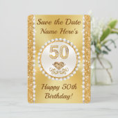 50パーソナライズされたth Birthday Partyの日付を保存 招待状 (スタンド正面)