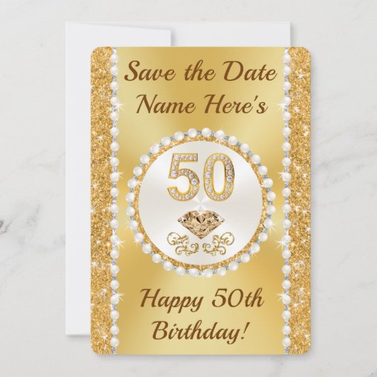 50パーソナライズされたth Birthday Partyの日付を保存 招待状 (正面)