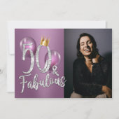 50パープルモダンガール写真50誕生日 招待状 (正面)