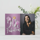 50パープルモダンガール写真50誕生日 招待状 (スタンド正面)