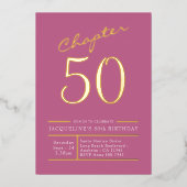 50ピンク50th誕生日パーティー金ゴールド 箔招待状 (正面)