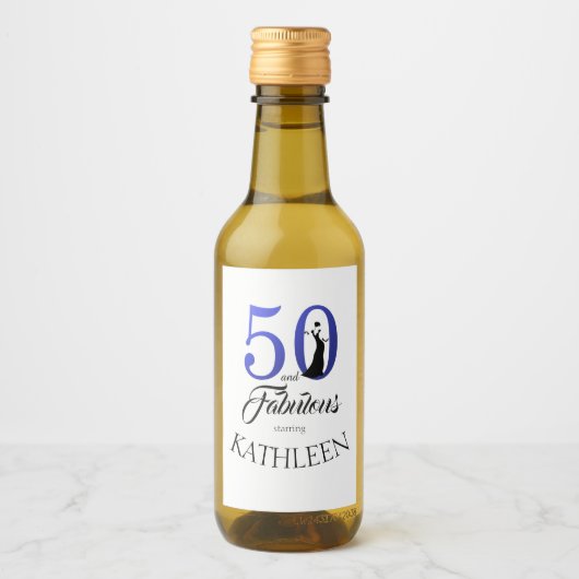 50ファブモダンラス名前をカスタムする50th誕生日ブルー ワインラベル (正面)